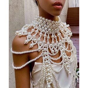 White Pearl Body Chain Sexy Bra Fashion Shoulder Necklaces Harness Jewelry Sexy